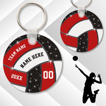 Red Black And White Volleyball Gifts  Volleyball Keychain by LittleLindaPinda at Zazzle