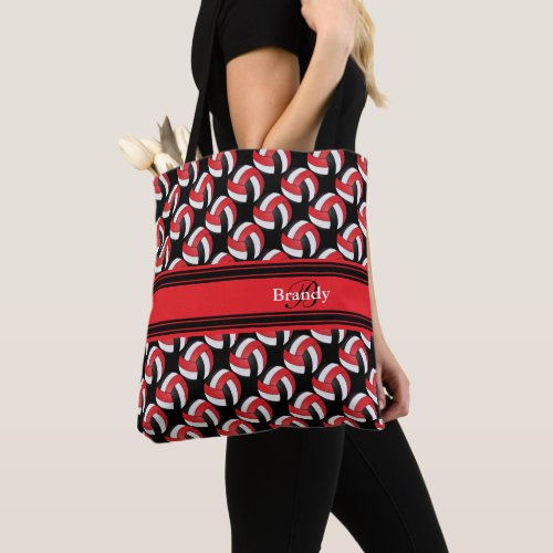 Red Black and White Volleyball  Personalize Tote Bag