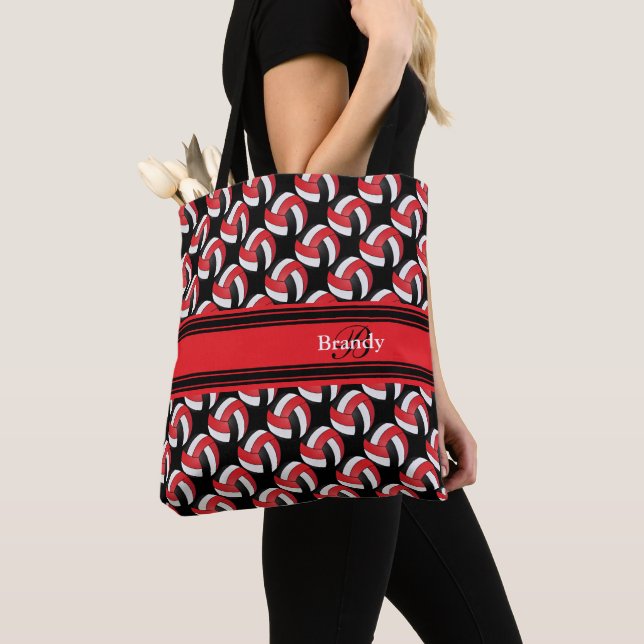 Red, Black and White Volleyball | Personalize Tote Bag (Close Up)