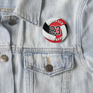 Red, Black and White Volleyball 🏐 Pinback Button