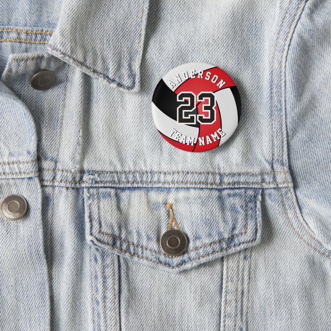 Red, Black and White Volleyball 🏐 Pinback Button (In Situ)