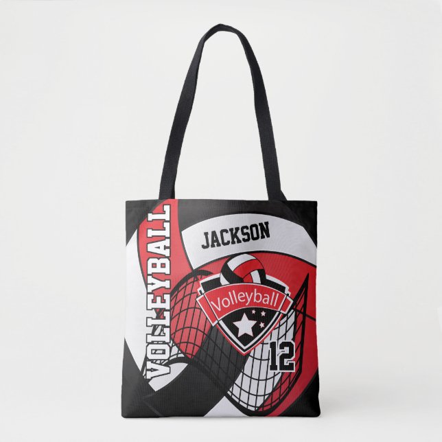 Red, Black and White Volleyball Tote Bag (Front)