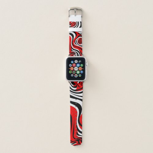 Red Black and White Wave Pattern Apple Watch Band