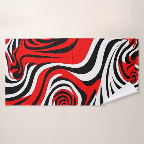 Red Black and White Wave Pattern Bath Towel Set