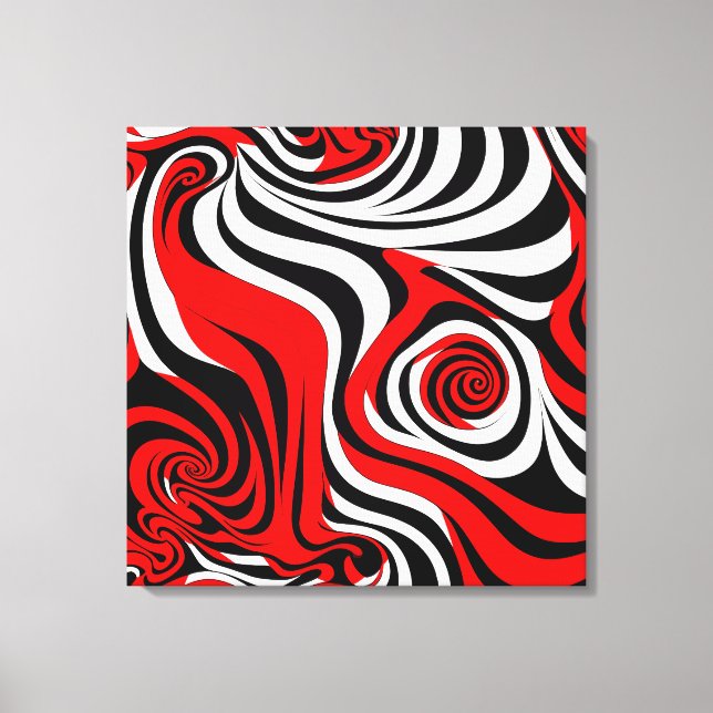 Red, Black and White Wave Pattern Canvas Print (Front)