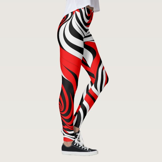 Red, Black and White Wave Pattern Leggings (Right)