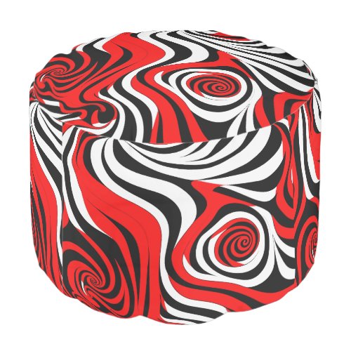 Red Black and White Wave Pattern Pouf