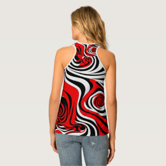 Red, Black and White Wave Pattern Tank Top