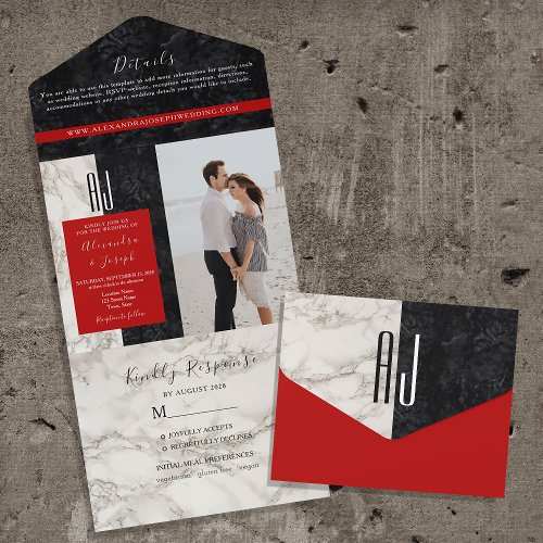 Red Black and White Wedding All In One Invitation