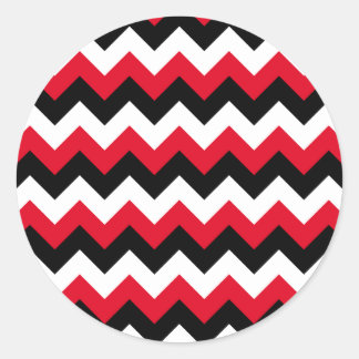 Red Black and White Zigzag Classic Round Sticker