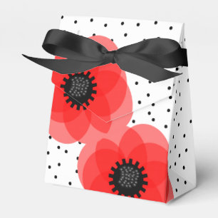 Red Black and whitw Polka Dot and Poppies Design Favor Boxes