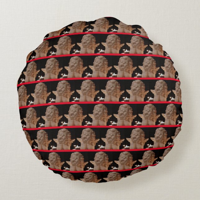 Red Black 'Angel in Candlelight' Back & Front Round Pillow (Back)