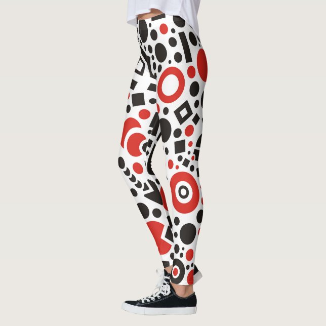 Red & Black Art Deco Design Yoga Pants Leggings (Left)
