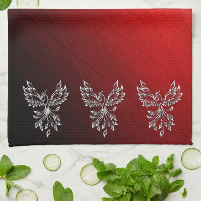 Red Black Ashes and Phoenix Kitchen Towel (Folded)