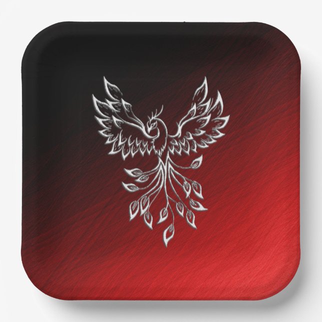 Red Black Ashes and Phoenix Paper Plates (Front)