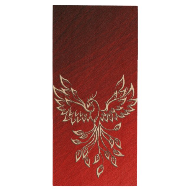 Red Black Ashes and Phoenix Wood Flash Drive (Back (Vertical))