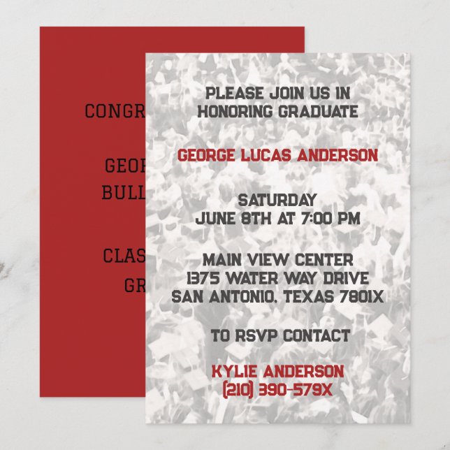 Red Black Athlete Player Graduation Invitation  (Front/Back)