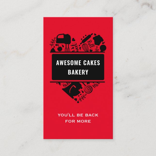 Red Black Baker Bakery Cakes Cookies Pastry Chef Business Card (Front)
