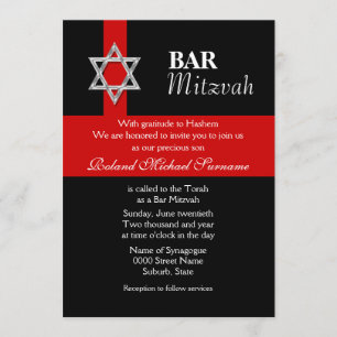 Red black bar mitzvah celebrations invitation