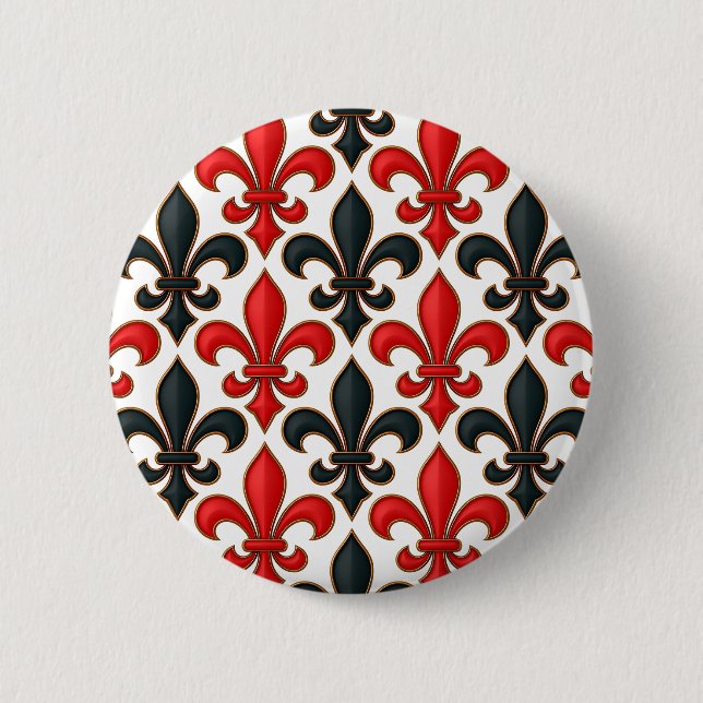 Red Black Baroque Fleur-de-lis Pattern Design  Button (Front)