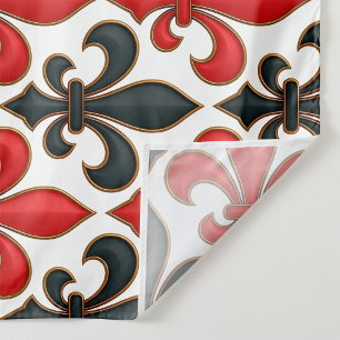 Red Black Baroque Fleur-de-lis Pattern Design  Fabric