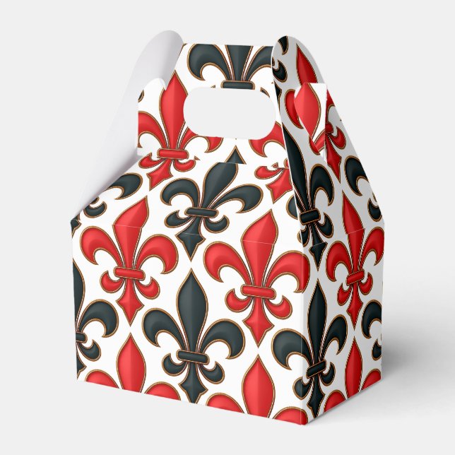 Red Black Baroque Fleur-de-lis Pattern Design  Favor Boxes (Front Side)