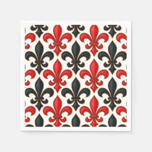Red Black Baroque Fleur-de-lis Pattern Design  Napkins