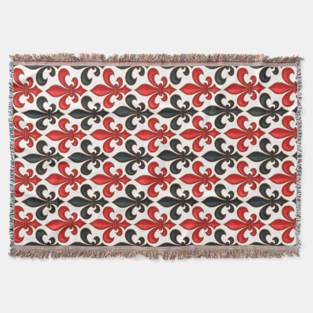 Red Black Baroque Fleur-de-lis Pattern Design  Throw Blanket (Front)