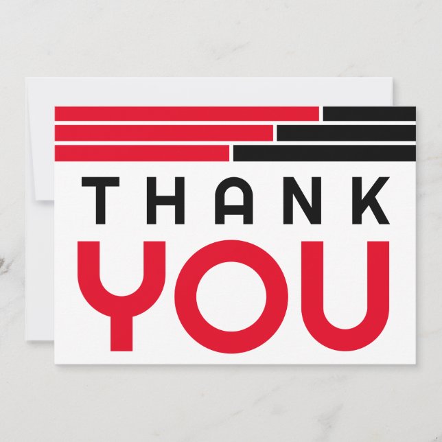 Red & Black Bars Grad Party Thank You Card (Front)
