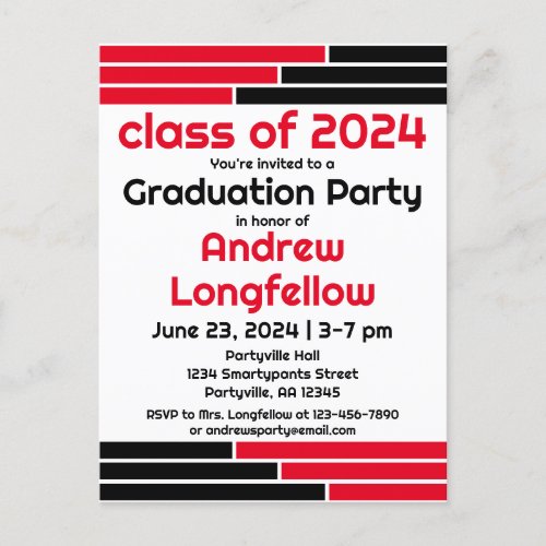 Red  Black Bars Graduation Party Invitation Postcard