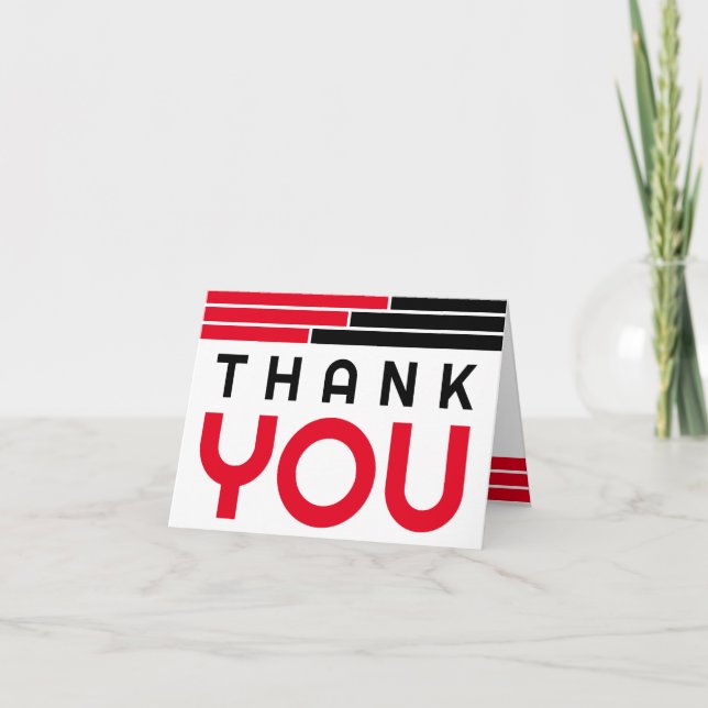 Red & Black Bars Graduation Thank You (Front)