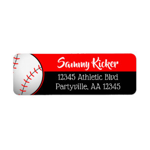 Red & Black Baseball Address Label
