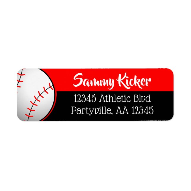 Red & Black Baseball Address Label (Front)