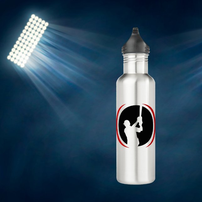 Red Black Baseball Batter Logo Stainless Steel Water Bottle (Creator Uploaded)