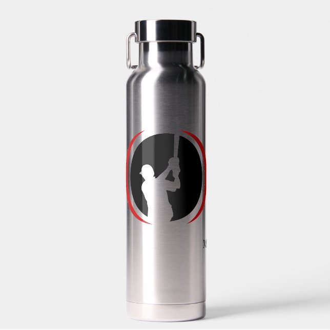 Red Black Baseball Batter Logo Water Bottle (Front)
