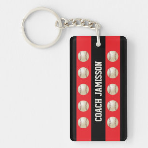 Red & Black, Baseball Coach/Player, Name Keychain
