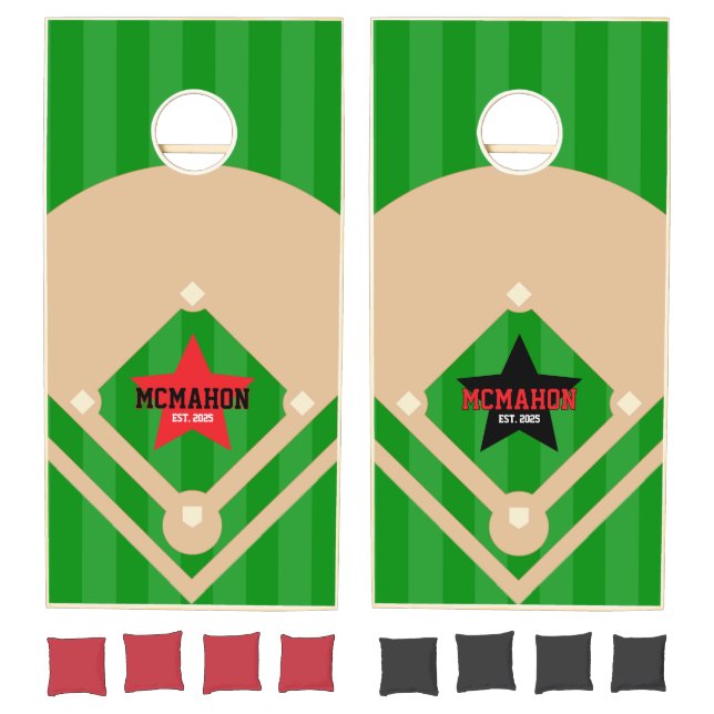 Red & Black Baseball Field Personalized Cornhole Set (Set)