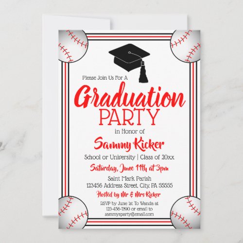 Red  Black Baseball Graduation Party Invitation