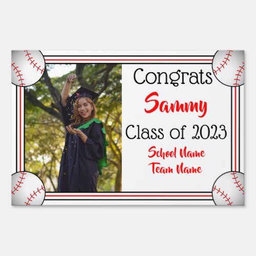 Red  Black Baseball One Photo Graduation Sign