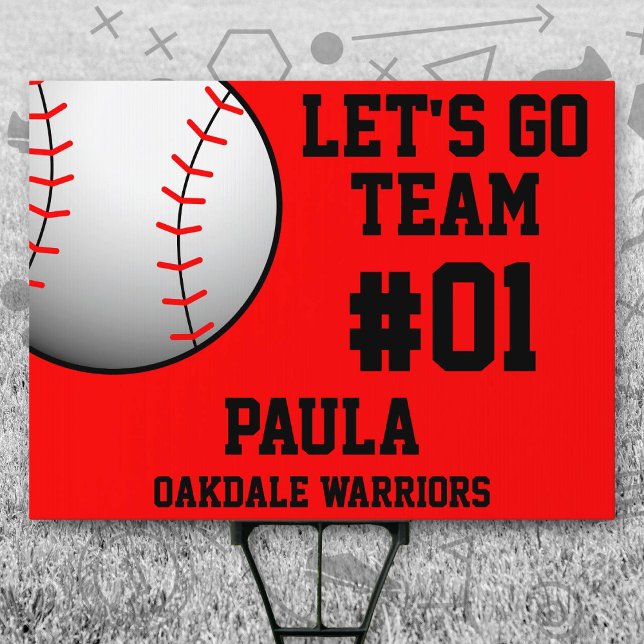 Red Black Baseball Sports Sign (Red and Black Baseball Let's Go Team Yard Sign. Celebrate your high school or college athlete.)