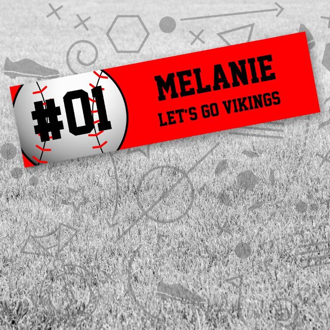 Red Black Baseball Team Bumper Sticker (Red and Black Baseball Let's Go Team Bumber Sticker. Celebrate your high school or college athlete.)