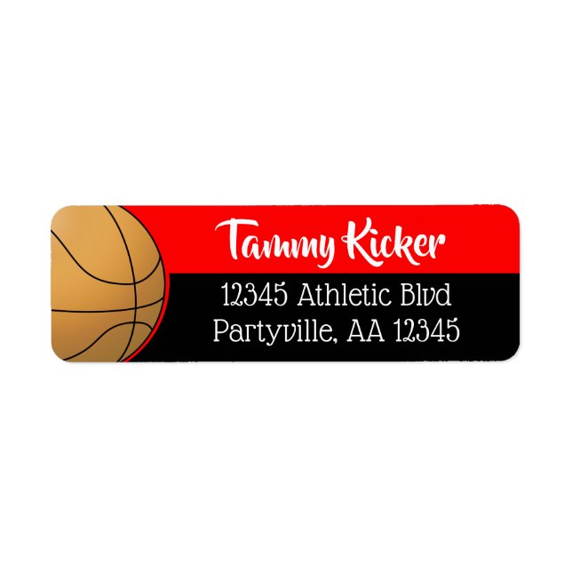 Red & Black Basketball Address Label (Front)
