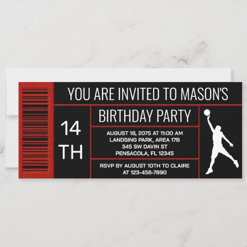 Red Black Basketball Birthday Party Shoe Box Label Invitation