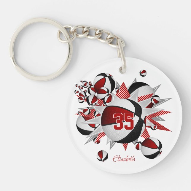 red black basketball blowout girls jersey number keychain (Front)
