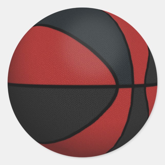 Red & Black Basketball: Classic Round Sticker (Front)