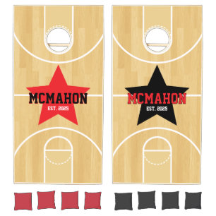 Red & Black Basketball Court Personalized Cornhole Set