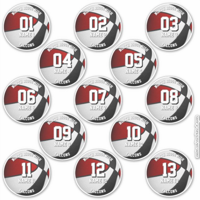 red black basketball custom 13 players names sticker (Front)