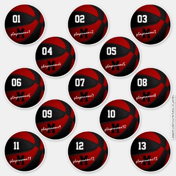 Red Black Basketball Custom 13 Players Names Sticker by katz_d_zynes at Zazzle