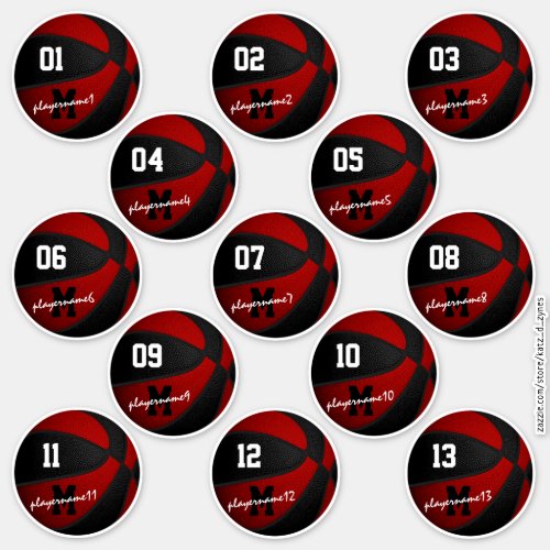 red black basketball custom 13 players names sticker