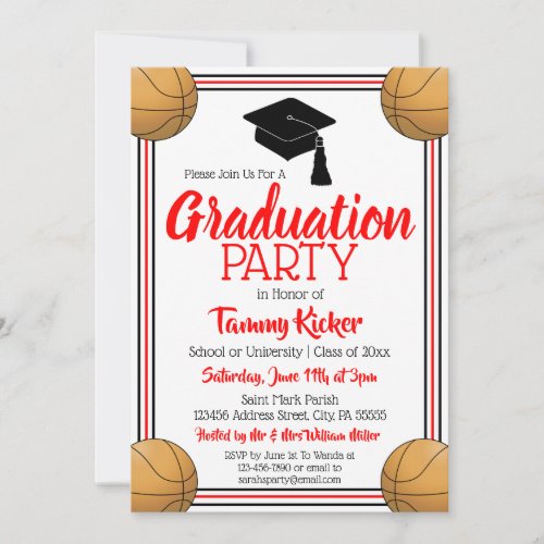 Red  Black Basketball Graduation Party Invitation